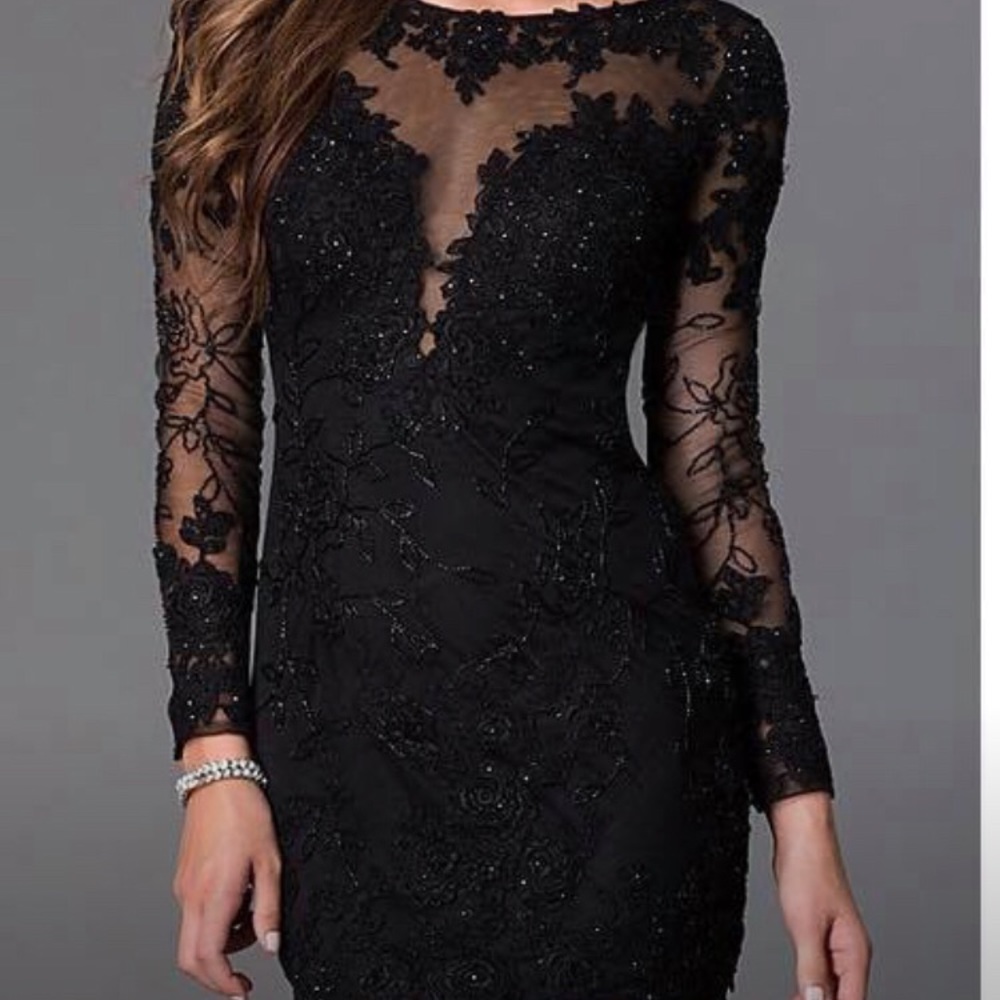 Long Sleeve Lace Dave and Johnny Short  Dress.